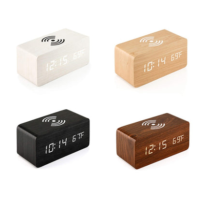 KD8801 5W Wooden Creative Wireless Charger LED Mirror Digital Display Sub-alarm Clock, Regular Style