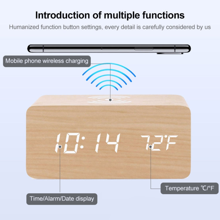 KD8801 5W Wooden Creative Wireless Charger LED Mirror Digital Display Sub-alarm Clock, Regular Style