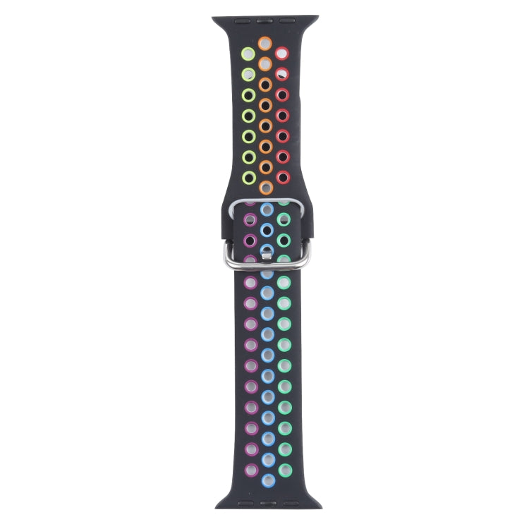 Metal Buckle Silicone Replacement Watchband For Apple Watch Series, 7 41mm / 6 & SE & 5 & 4 40mm / 3 & 2 & 1 38mm, 7 45mm / 6 & SE & 5 & 4 44mm / 3 & 2 & 1 42mm
