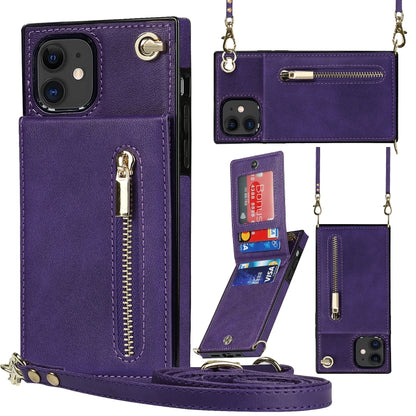Cross-body Zipper Square TPU+PU Back Cover Case with Holder & Card Slots & Wallet & Strap, For iPhone 8 Plus / 7 Plus, For iPhone 11, For iPhone 11 Pro, For iPhone 11 Pro Max, For iPhone 12 mini, For iPhone 12 / 12 Pro, For iPhone 12 Pro Max           ...