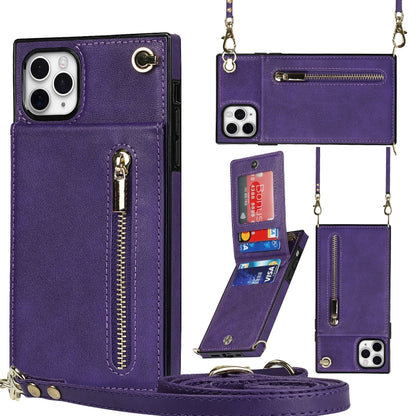 Cross-body Zipper Square TPU+PU Back Cover Case with Holder & Card Slots & Wallet & Strap, For iPhone 8 Plus / 7 Plus, For iPhone 11, For iPhone 11 Pro, For iPhone 11 Pro Max, For iPhone 12 mini, For iPhone 12 / 12 Pro, For iPhone 12 Pro Max           ...