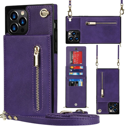 Cross-body Zipper Square TPU+PU Back Cover Case with Holder & Card Slots & Wallet & Strap, For iPhone 8 Plus / 7 Plus, For iPhone 11, For iPhone 11 Pro, For iPhone 11 Pro Max, For iPhone 12 mini, For iPhone 12 / 12 Pro, For iPhone 12 Pro Max           ...