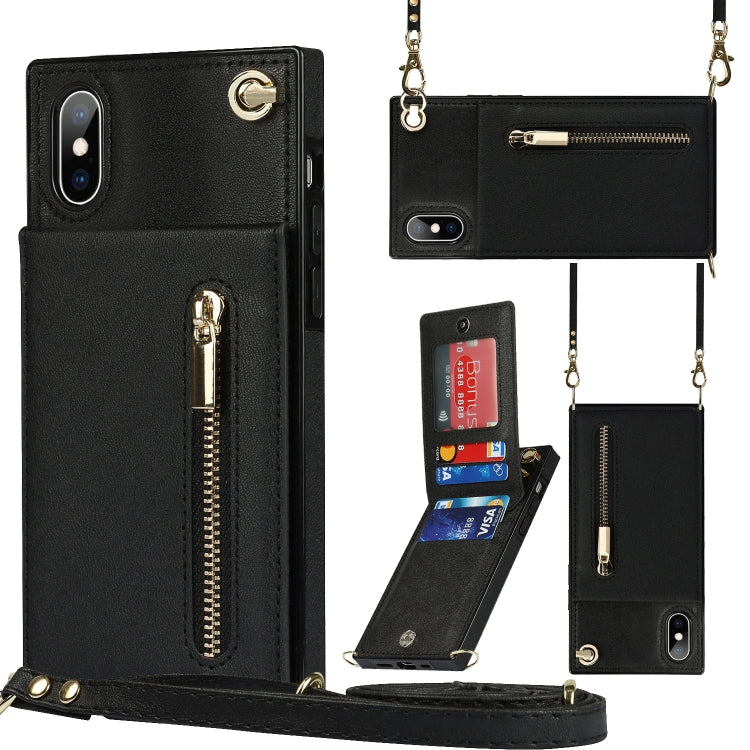 Cross-body Zipper Square TPU+PU Back Cover Case with Holder & Card Slots & Wallet & Strap, For iPhone XR, For iPhone XS Max