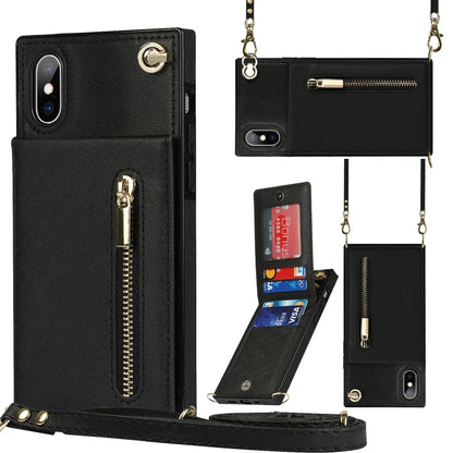 Cross-body Zipper Square TPU+PU Back Cover Case with Holder & Card Slots & Wallet & Strap, For iPhone XR, For iPhone XS Max