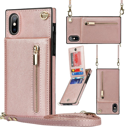 Cross-body Zipper Square TPU+PU Back Cover Case with Holder & Card Slots & Wallet & Strap, For iPhone XR, For iPhone XS Max