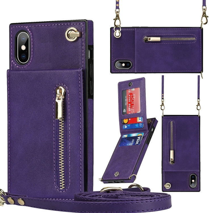 Cross-body Zipper Square TPU+PU Back Cover Case with Holder & Card Slots & Wallet & Strap, For iPhone XR, For iPhone XS Max