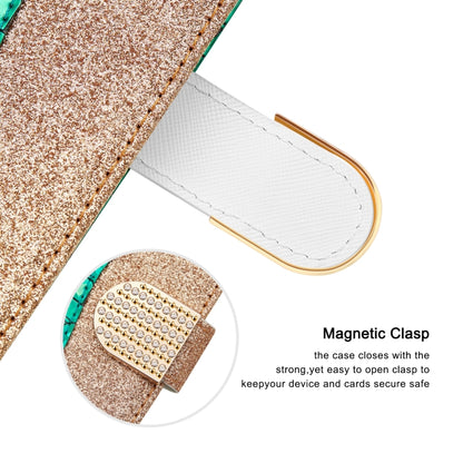 Laser Glitter Powder Matching Crocodile Texture Horizontal Flip Leather Case with Card Slots & Holder & Wallet, For Samsung Galaxy A03s EU Version