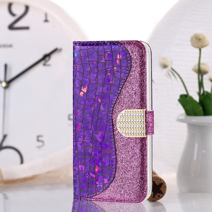 Laser Glitter Powder Matching Crocodile Texture Horizontal Flip Leather Case with Card Slots & Holder & Wallet, For Samsung Galaxy A03s EU Version