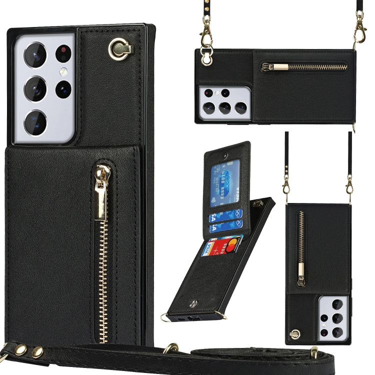 Cross-body Zipper Square TPU+PU Back Cover Case with Holder & Card Slots & Wallet & Strap, For Samsung Galaxy S21 5G, For Samsung Galaxy S21+ 5G, For Samsung Galaxy S21 Ultra 5G, For Samsung Galaxy S20, For Samsung Galaxy S20+                          ...