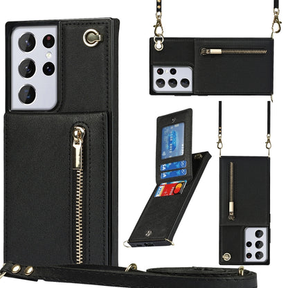 Cross-body Zipper Square TPU+PU Back Cover Case with Holder & Card Slots & Wallet & Strap, For Samsung Galaxy S21 5G, For Samsung Galaxy S21+ 5G, For Samsung Galaxy S21 Ultra 5G, For Samsung Galaxy S20, For Samsung Galaxy S20+                          ...