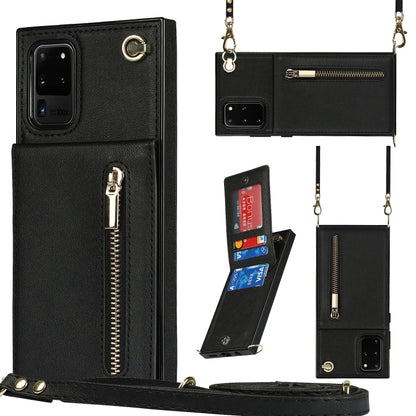 Cross-body Zipper Square TPU+PU Back Cover Case with Holder & Card Slots & Wallet & Strap, For Samsung Galaxy S21 5G, For Samsung Galaxy S21+ 5G, For Samsung Galaxy S21 Ultra 5G, For Samsung Galaxy S20, For Samsung Galaxy S20+                          ...
