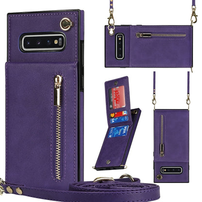 Cross-body Zipper Square TPU+PU Back Cover Case with Holder & Card Slots & Wallet & Strap, For Samsung Galaxy Note10+, For Samsung Galaxy S10, For Samsung Galaxy S10 Plus, For Samsung Galaxy S10e, For Samsung Galaxy S9, For Samsung Galaxy S9 Plus      ...