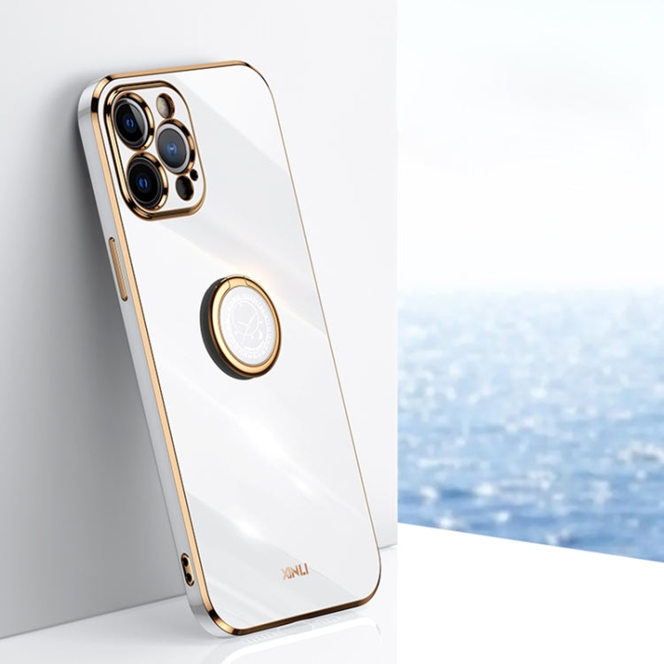 XINLI Straight Edge 6D Electroplate TPU Phone Case with Ring Holder, For iPhone 11 Pro Max, For iPhone 12, For iPhone 12 mini, For iPhone 12 Pro, For iPhone 12 Pro Max, For iPhone X
