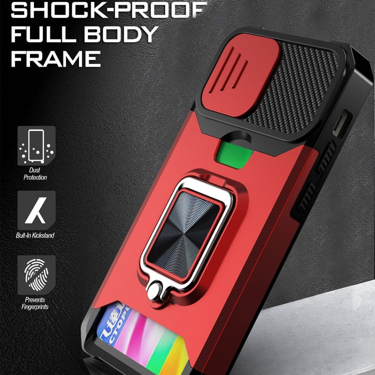 Sliding Camera Cover Design PC + TPU Shockproof Case with Ring Holder & Card Slot, For iPhone 13 mini, For iPhone 13, For iPhone 13 Pro, For iPhone XS / X, For iPhone XR, For iPhone 11 Pro