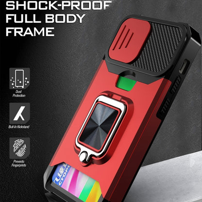 Sliding Camera Cover Design PC + TPU Shockproof Case with Ring Holder & Card Slot, For iPhone 13 mini, For iPhone 13, For iPhone 13 Pro, For iPhone XS / X, For iPhone XR, For iPhone 11 Pro