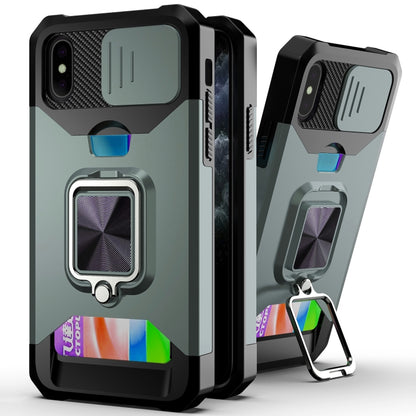 Sliding Camera Cover Design PC + TPU Shockproof Case with Ring Holder & Card Slot, For iPhone 13 mini, For iPhone 13, For iPhone 13 Pro, For iPhone XS / X, For iPhone XR, For iPhone 11 Pro