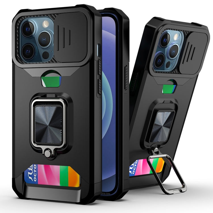 Sliding Camera Cover Design PC + TPU Shockproof Case with Ring Holder & Card Slot, For iPhone 11 Pro Max, For iPhone 12 / 12 Pro, For iPhone 12 Pro Max, For iPhone 13 Pro Max, For iPhone 11, For iPhone XS Max