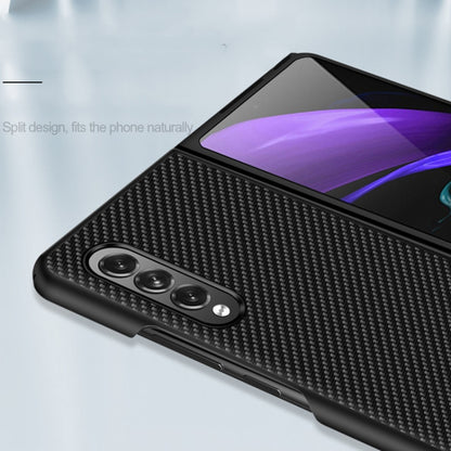 Solid Color Carbon Fiber Texture PU Shockproof Protective Case, For Samsung Galaxy Z Fold3 5G