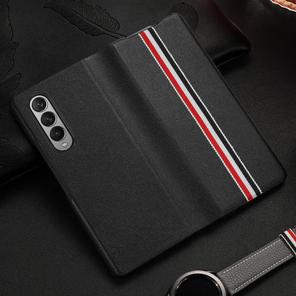 Cowhide Shockproof Fold Splicing Leather Case, For Samsung Galaxy Z Fold3 5G