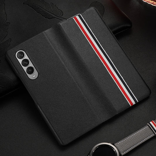 Cowhide Shockproof Fold Splicing Leather Case, For Samsung Galaxy Z Fold3 5G