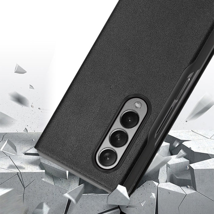 Cowhide Shockproof Fold Splicing Leather Case, For Samsung Galaxy Z Fold3 5G