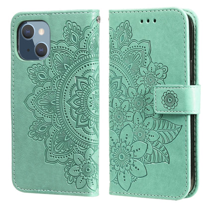 7-petal Flowers Embossing Pattern Horizontal Flip PU Leather Case with Holder & Card Slots & Wallet & Photo Frame, For iPhone 13, For iPhone 13 Mini, For iPhone 13 Pro, For iPhone 13 Pro Max
