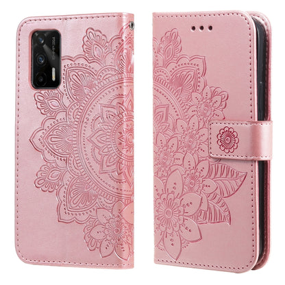 7-petal Flowers Embossing Pattern Horizontal Flip PU Leather Case with Holder & Card Slots & Wallet & Photo Frame, For Samsung Galaxy A03s (166.6mm), For OPPO Realme GT 5G
