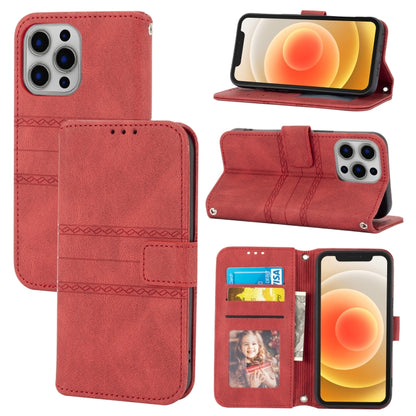 Embossed Striped Magnetic Buckle PU + TPU Horizontal Flip Leather Case with Holder & Card Slot & Wallet & Photo Frame & Sling, For iPhone 13 mini, For iPhone 13, For iPhone 13 Pro, For iPhone 13 Pro Max, For iPhone 12 Pro, For iPhone 12 Pro Max        ...