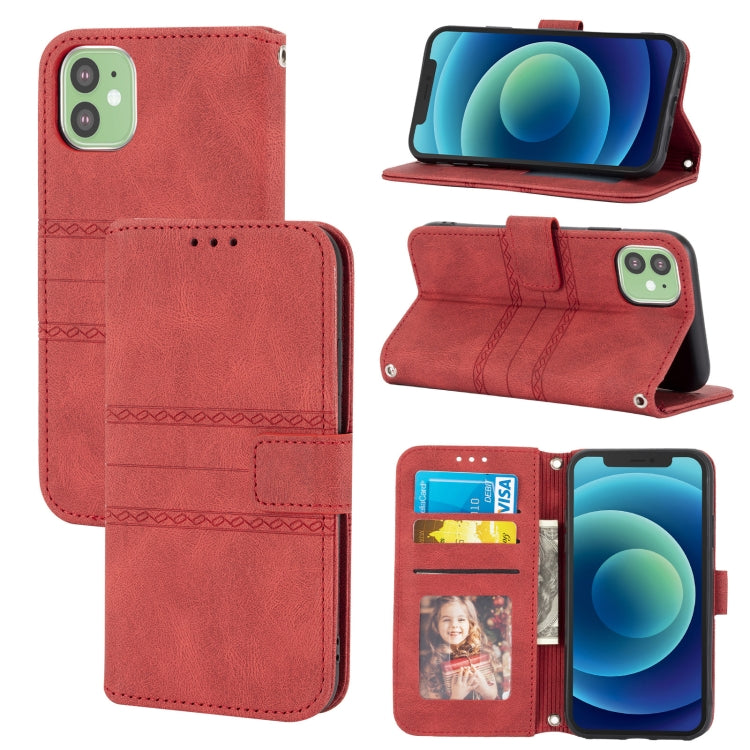 Embossed Striped Magnetic Buckle PU + TPU Horizontal Flip Leather Case with Holder & Card Slot & Wallet & Photo Frame & Sling, For iPhone 13 mini, For iPhone 13, For iPhone 13 Pro, For iPhone 13 Pro Max, For iPhone 12 Pro, For iPhone 12 Pro Max        ...