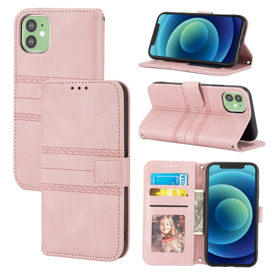 Embossed Striped Magnetic Buckle PU + TPU Horizontal Flip Leather Case with Holder & Card Slot & Wallet & Photo Frame & Sling, For iPhone 11 Pro Max, For iPhone XS / X, For iPhone XS Max, For iPhone XR, For iPhone 8 / 7 / 6