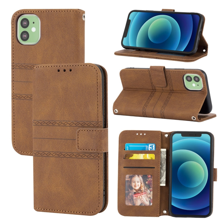 Embossed Striped Magnetic Buckle PU + TPU Horizontal Flip Leather Case with Holder & Card Slot & Wallet & Photo Frame & Sling, For iPhone 11 Pro Max, For iPhone XS / X, For iPhone XS Max, For iPhone XR, For iPhone 8 / 7 / 6                             ...
