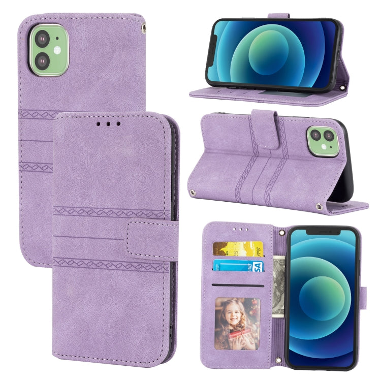 Embossed Striped Magnetic Buckle PU + TPU Horizontal Flip Leather Case with Holder & Card Slot & Wallet & Photo Frame & Sling, For iPhone 11 Pro Max, For iPhone XS / X, For iPhone XS Max, For iPhone XR, For iPhone 8 / 7 / 6                             ...