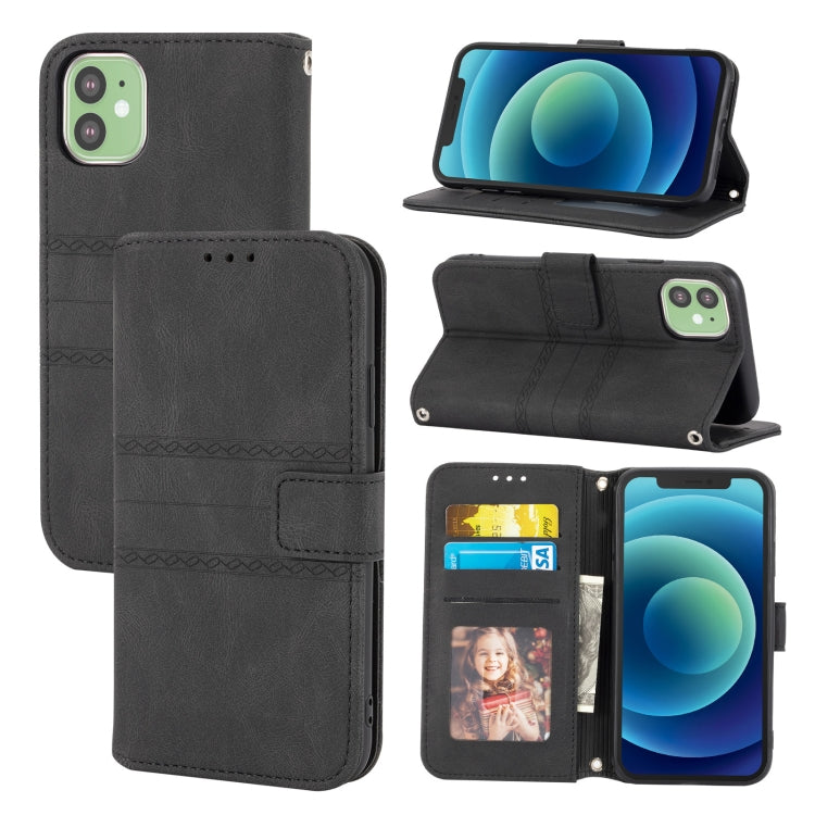 Embossed Striped Magnetic Buckle PU + TPU Horizontal Flip Leather Case with Holder & Card Slot & Wallet & Photo Frame & Sling, For iPhone 11 Pro Max, For iPhone XS / X, For iPhone XS Max, For iPhone XR, For iPhone 8 / 7 / 6                             ...