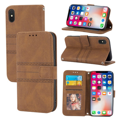 Embossed Striped Magnetic Buckle PU + TPU Horizontal Flip Leather Case with Holder & Card Slot & Wallet & Photo Frame & Sling, For iPhone 11 Pro Max, For iPhone XS / X, For iPhone XS Max, For iPhone XR, For iPhone 8 / 7 / 6                             ...