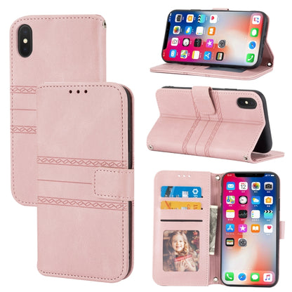 Embossed Striped Magnetic Buckle PU + TPU Horizontal Flip Leather Case with Holder & Card Slot & Wallet & Photo Frame & Sling, For iPhone 11 Pro Max, For iPhone XS / X, For iPhone XS Max, For iPhone XR, For iPhone 8 / 7 / 6                             ...