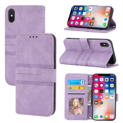 Embossed Striped Magnetic Buckle PU + TPU Horizontal Flip Leather Case with Holder & Card Slot & Wallet & Photo Frame & Sling, For iPhone 11 Pro Max, For iPhone XS / X, For iPhone XS Max, For iPhone XR, For iPhone 8 / 7 / 6                             ...