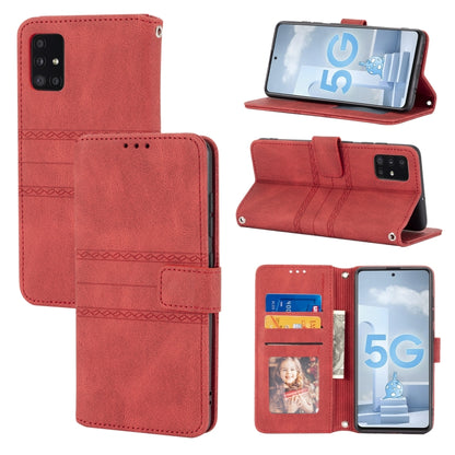 Embossed Striped Magnetic Buckle PU + TPU Horizontal Flip Leather Case with Holder & Card Slot & Wallet & Photo Frame & Sling, For Samsung Galaxy A71, For Samsung Galaxy A12 5G, For Samsung Galaxy A22 4G, For Samsung Galaxy A22 5G                      ...