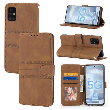 Embossed Striped Magnetic Buckle PU + TPU Horizontal Flip Leather Case with Holder & Card Slot & Wallet & Photo Frame & Sling, For Samsung Galaxy A71, For Samsung Galaxy A12 5G, For Samsung Galaxy A22 4G, For Samsung Galaxy A22 5G                      ...