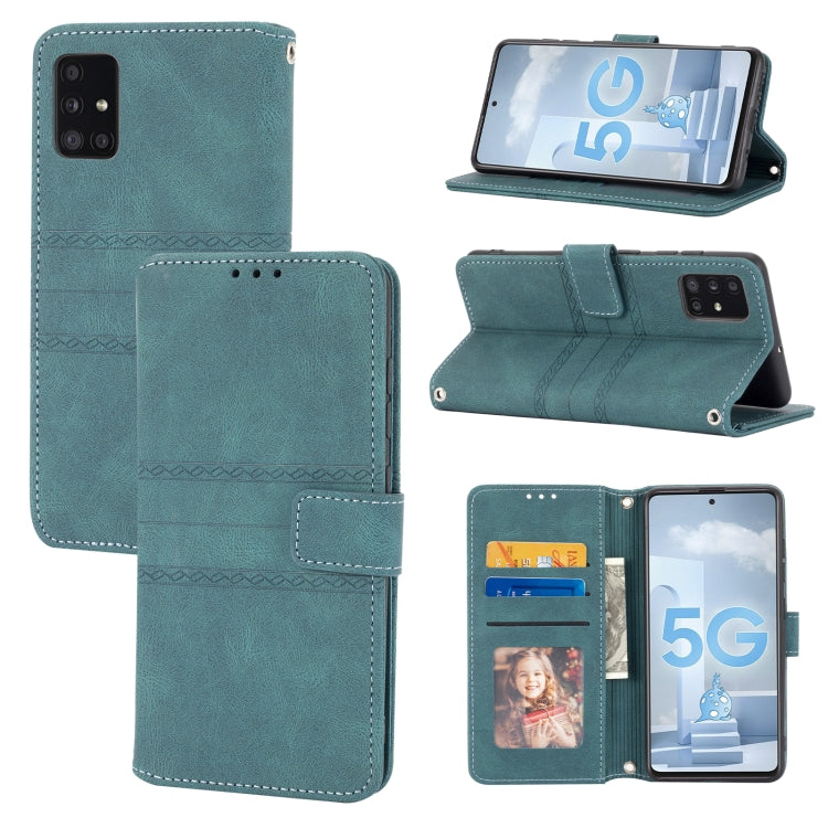 Embossed Striped Magnetic Buckle PU + TPU Horizontal Flip Leather Case with Holder & Card Slot & Wallet & Photo Frame & Sling, For Samsung Galaxy A71, For Samsung Galaxy A12 5G, For Samsung Galaxy A22 4G, For Samsung Galaxy A22 5G                      ...