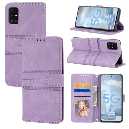 Embossed Striped Magnetic Buckle PU + TPU Horizontal Flip Leather Case with Holder & Card Slot & Wallet & Photo Frame & Sling, For Samsung Galaxy A71, For Samsung Galaxy A12 5G, For Samsung Galaxy A22 4G, For Samsung Galaxy A22 5G                      ...
