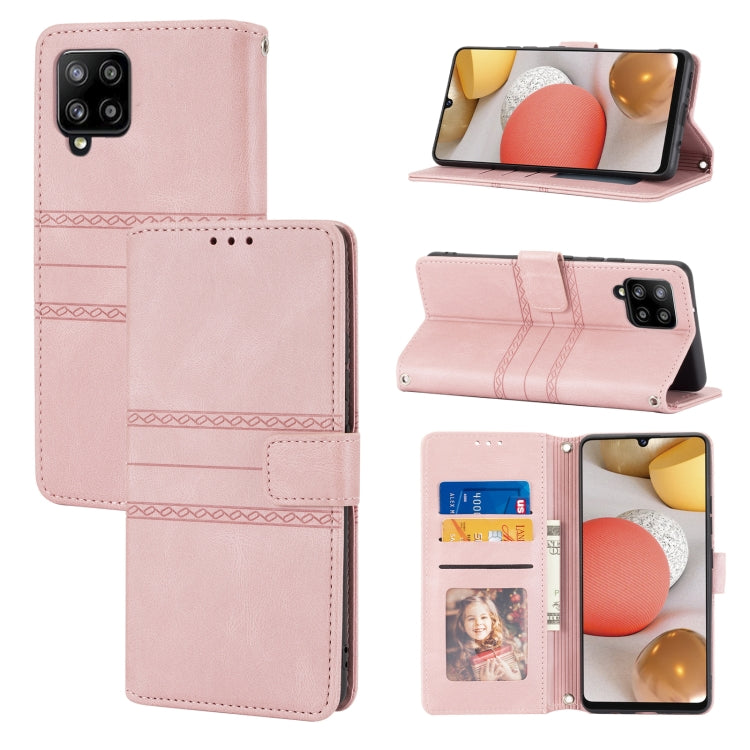 Embossed Striped Magnetic Buckle PU + TPU Horizontal Flip Leather Case with Holder & Card Slot & Wallet & Photo Frame & Sling, For Samsung Galaxy A71, For Samsung Galaxy A12 5G, For Samsung Galaxy A22 4G, For Samsung Galaxy A22 5G                      ...