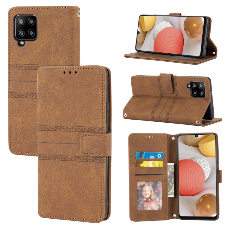Embossed Striped Magnetic Buckle PU + TPU Horizontal Flip Leather Case with Holder & Card Slot & Wallet & Photo Frame & Sling, For Samsung Galaxy A71, For Samsung Galaxy A12 5G, For Samsung Galaxy A22 4G, For Samsung Galaxy A22 5G                      ...