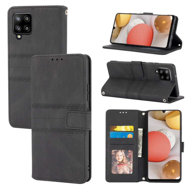 Embossed Striped Magnetic Buckle PU + TPU Horizontal Flip Leather Case with Holder & Card Slot & Wallet & Photo Frame & Sling, For Samsung Galaxy A71, For Samsung Galaxy A12 5G, For Samsung Galaxy A22 4G, For Samsung Galaxy A22 5G                      ...