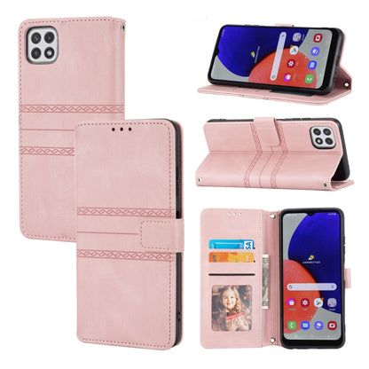 Embossed Striped Magnetic Buckle PU + TPU Horizontal Flip Leather Case with Holder & Card Slot & Wallet & Photo Frame & Sling, For Samsung Galaxy A71, For Samsung Galaxy A12 5G, For Samsung Galaxy A22 4G, For Samsung Galaxy A22 5G                      ...