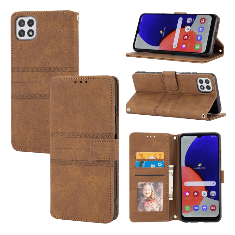 Embossed Striped Magnetic Buckle PU + TPU Horizontal Flip Leather Case with Holder & Card Slot & Wallet & Photo Frame & Sling, For Samsung Galaxy A71, For Samsung Galaxy A12 5G, For Samsung Galaxy A22 4G, For Samsung Galaxy A22 5G                      ...