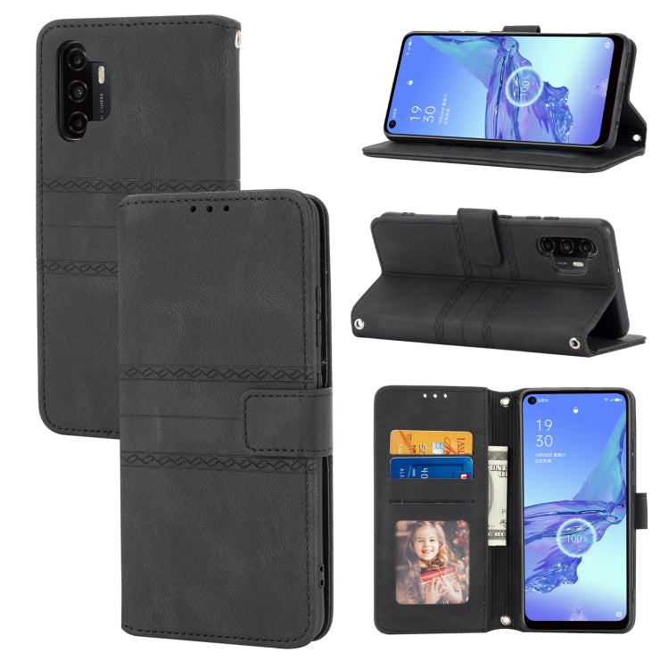 Embossed Striped Magnetic Buckle PU + TPU Horizontal Flip Leather Case with Holder & Card Slot & Wallet & Photo Frame & Sling, For Samsung Galaxy A71, For Samsung Galaxy A12 5G, For Samsung Galaxy A22 4G, For Samsung Galaxy A22 5G                      ...