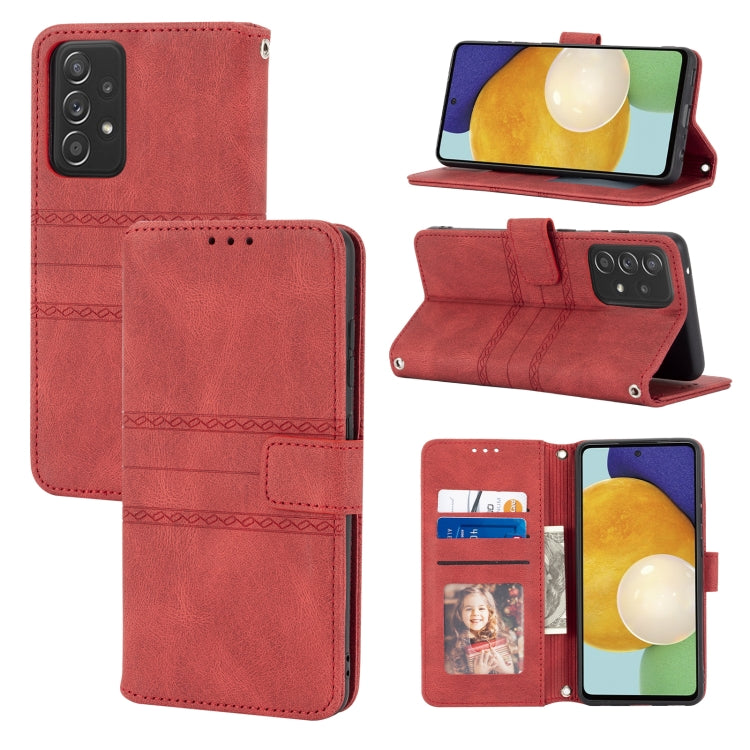 Embossed Striped Magnetic Buckle PU + TPU Horizontal Flip Leather Case with Holder & Card Slot & Wallet & Photo Frame & Sling, For Samsung Galaxy A71, For Samsung Galaxy A12 5G, For Samsung Galaxy A22 4G, For Samsung Galaxy A22 5G                      ...
