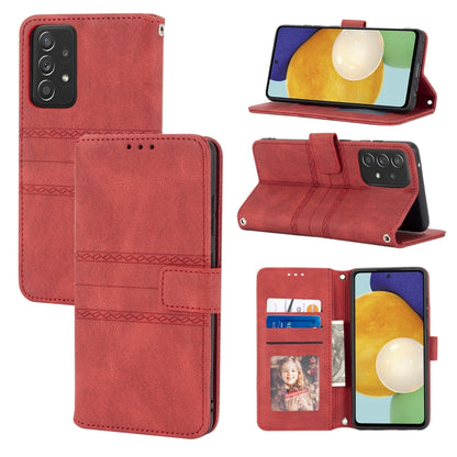 Embossed Striped Magnetic Buckle PU + TPU Horizontal Flip Leather Case with Holder & Card Slot & Wallet & Photo Frame & Sling, For Samsung Galaxy A71, For Samsung Galaxy A12 5G, For Samsung Galaxy A22 4G, For Samsung Galaxy A22 5G                      ...
