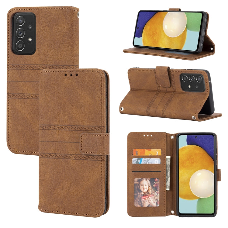 Embossed Striped Magnetic Buckle PU + TPU Horizontal Flip Leather Case with Holder & Card Slot & Wallet & Photo Frame & Sling, For Samsung Galaxy A71, For Samsung Galaxy A12 5G, For Samsung Galaxy A22 4G, For Samsung Galaxy A22 5G                      ...