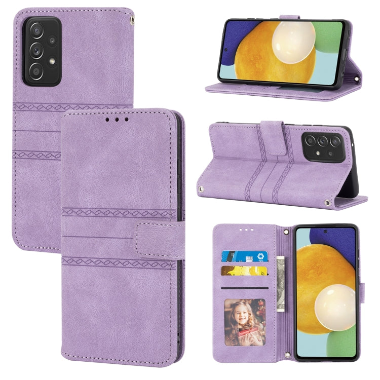 Embossed Striped Magnetic Buckle PU + TPU Horizontal Flip Leather Case with Holder & Card Slot & Wallet & Photo Frame & Sling, For Samsung Galaxy A71, For Samsung Galaxy A12 5G, For Samsung Galaxy A22 4G, For Samsung Galaxy A22 5G                      ...